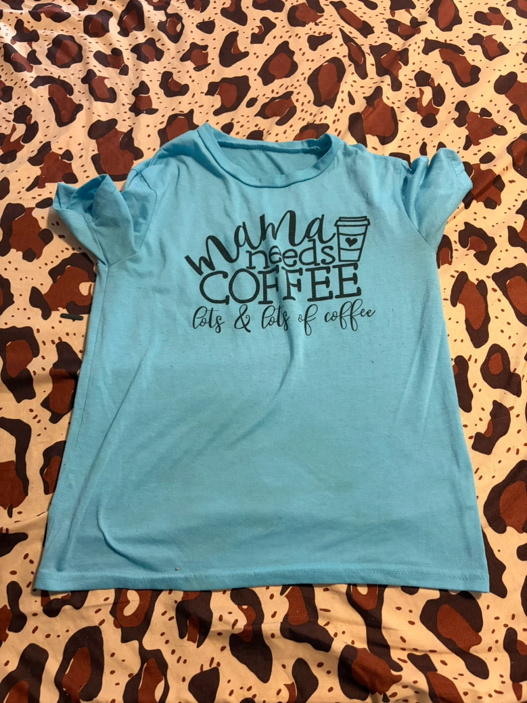 Light Blue Mama Needs Coffee Graphic T-Shirt