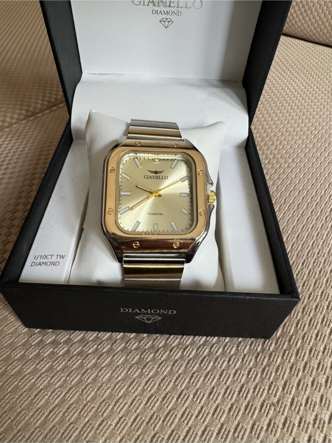 Aurelio Genuine Diamond Rectangle Gold Link Watch