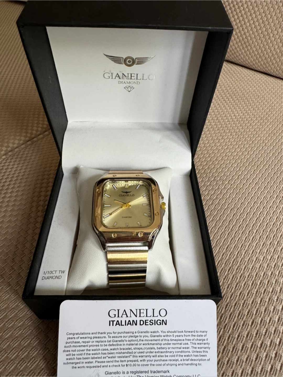 Aurelio Genuine Diamond Rectangle Gold Link Watch - photo 4