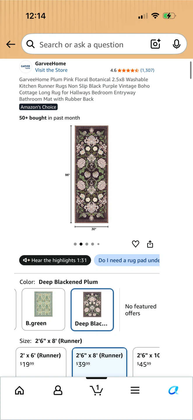 GarveeHome Floral Botanical Runner Rug - Deep Blackened Plum - photo 4