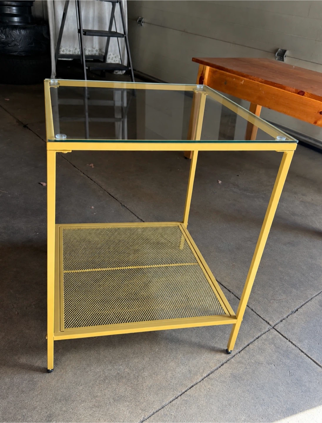 Gold Metal and Glass Side Table