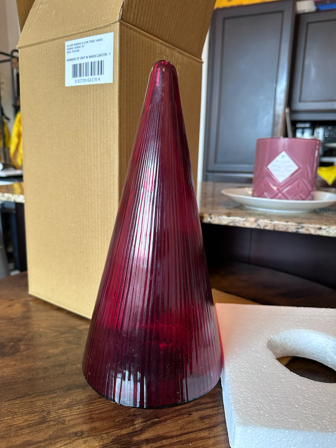 Red Glass Ribbed Decor Tree 14 Inch - photo 2