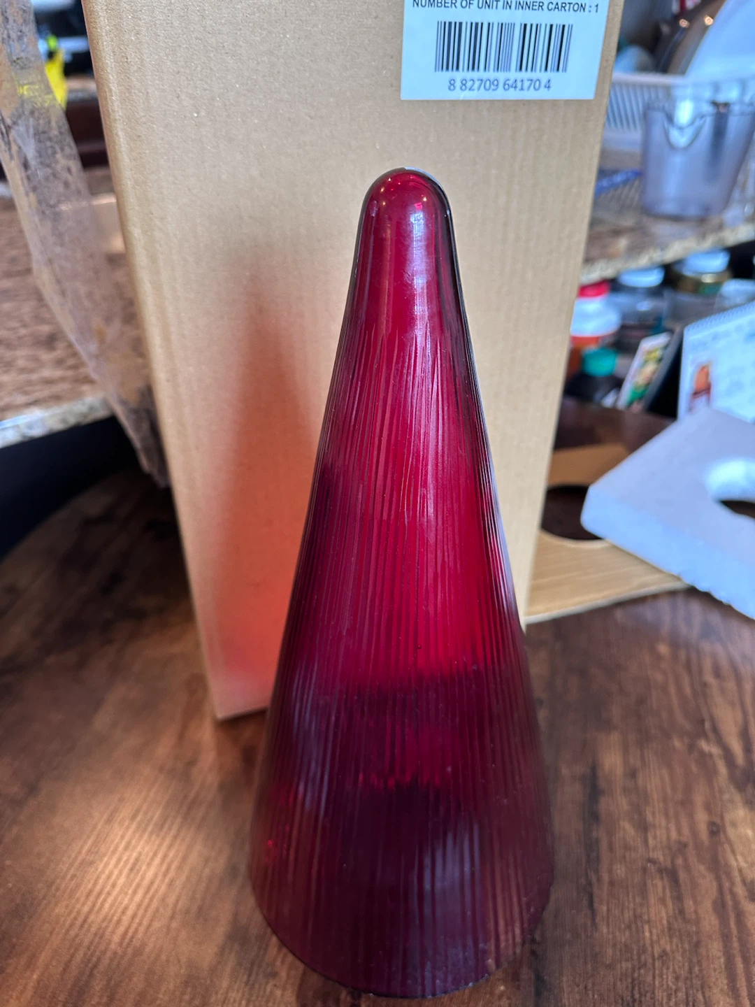 Red Glass Ribbed Decor Tree 14 Inch - photo 3