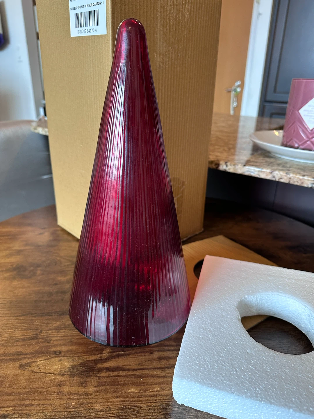 Red Glass Ribbed Decor Tree 14 Inch - photo 5