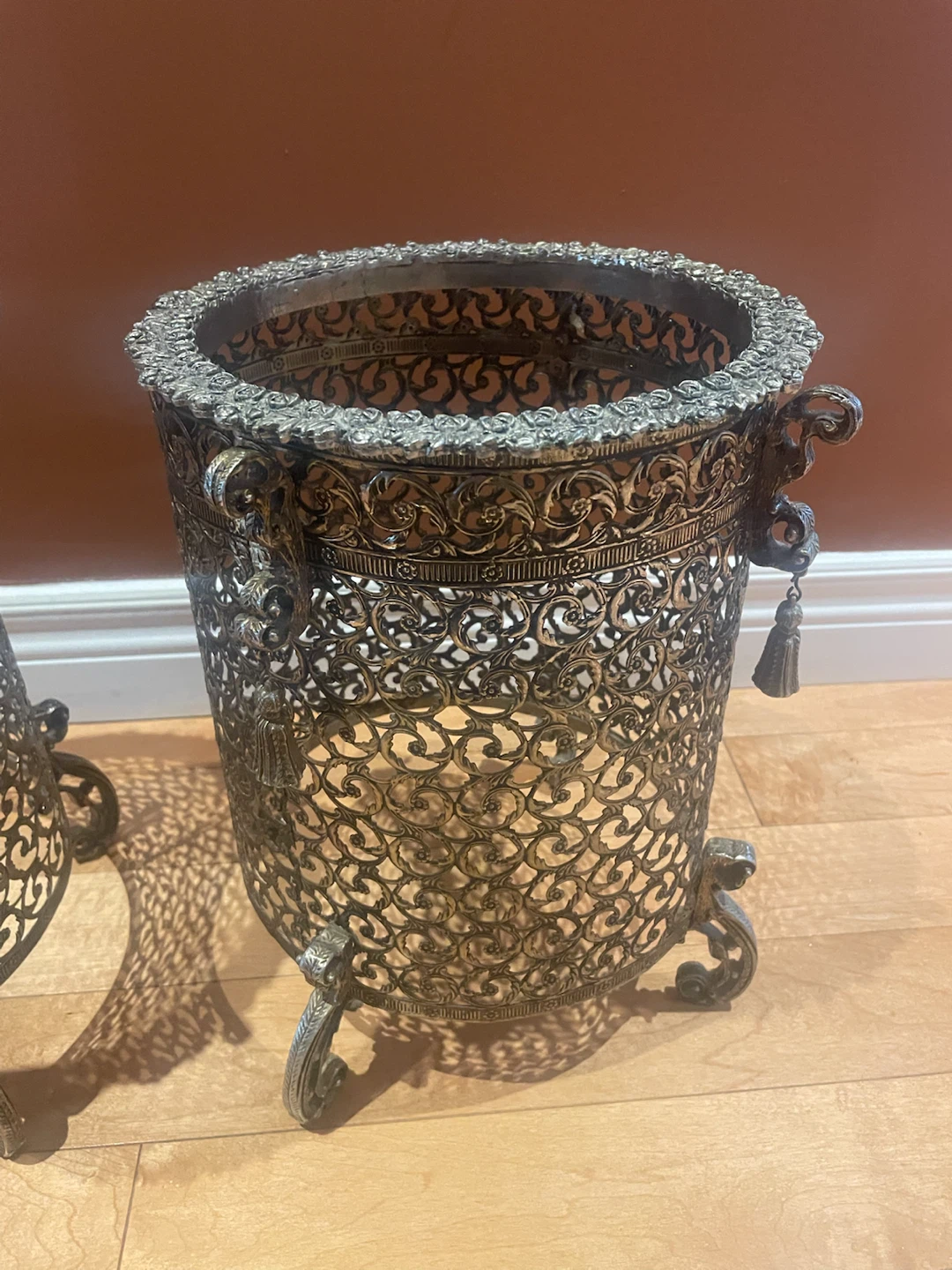 Pair of ornate metal waste baskets - photo 2