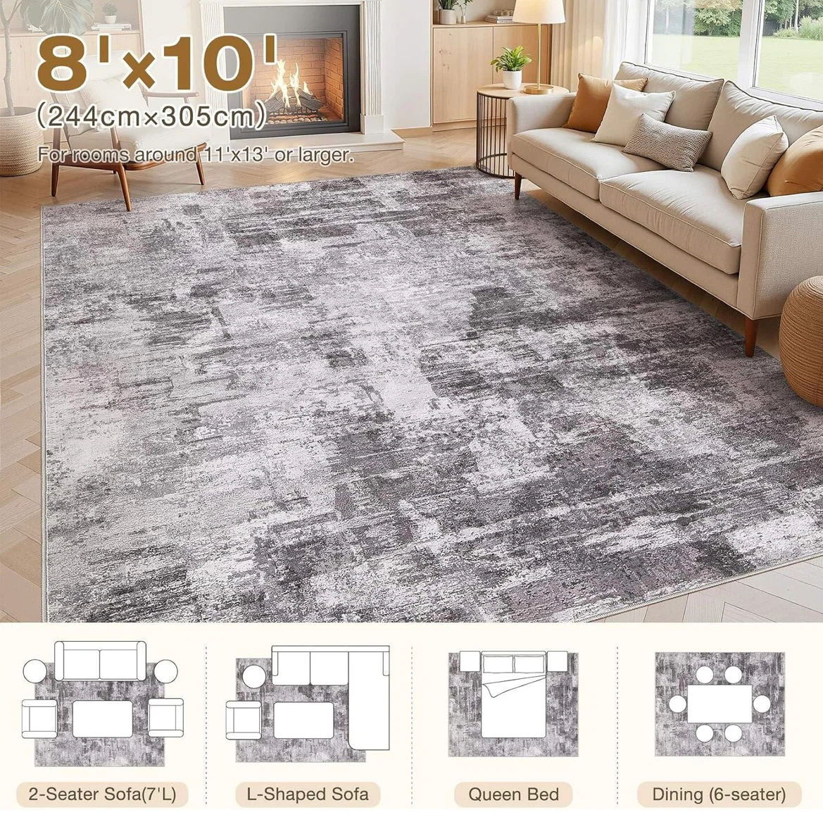 Washable Area Rug - Grey and White - 8'x10' - photo 3