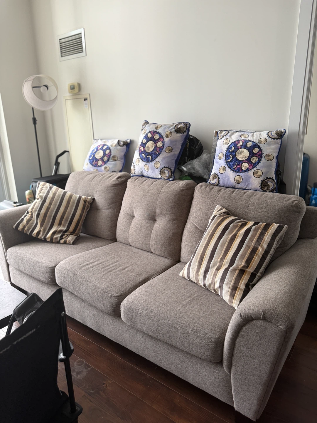 Comfortable 3-Seater Grey Fabric Sofa