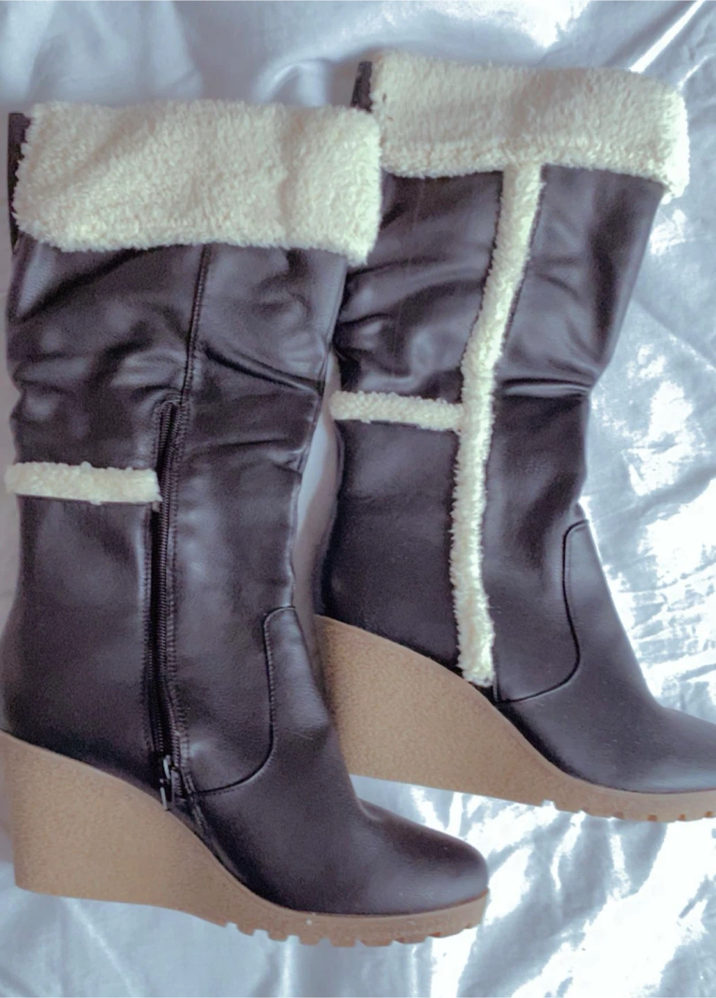Black Wedge Winter Boots size 9