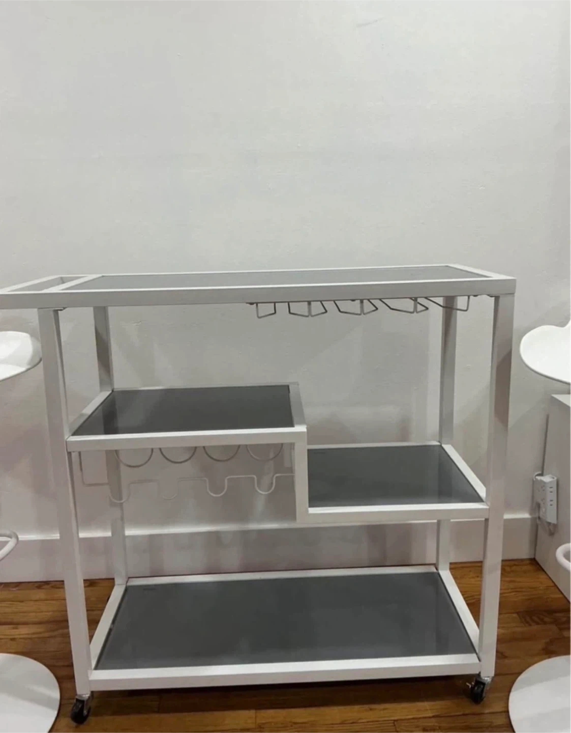 White Metal and Glass Bar Cart