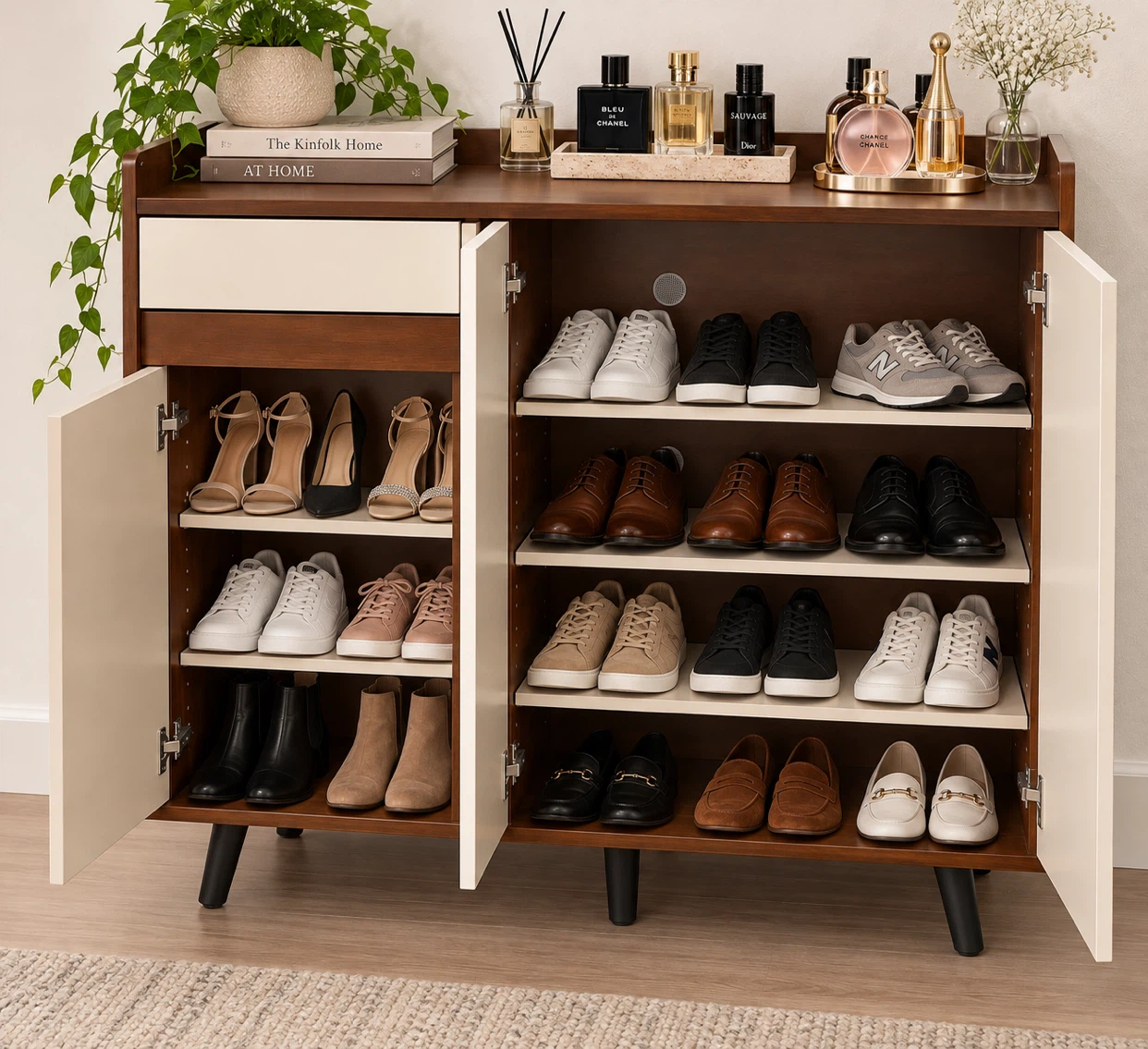 Entryway 10 Pair Shoe Storage Cabinet