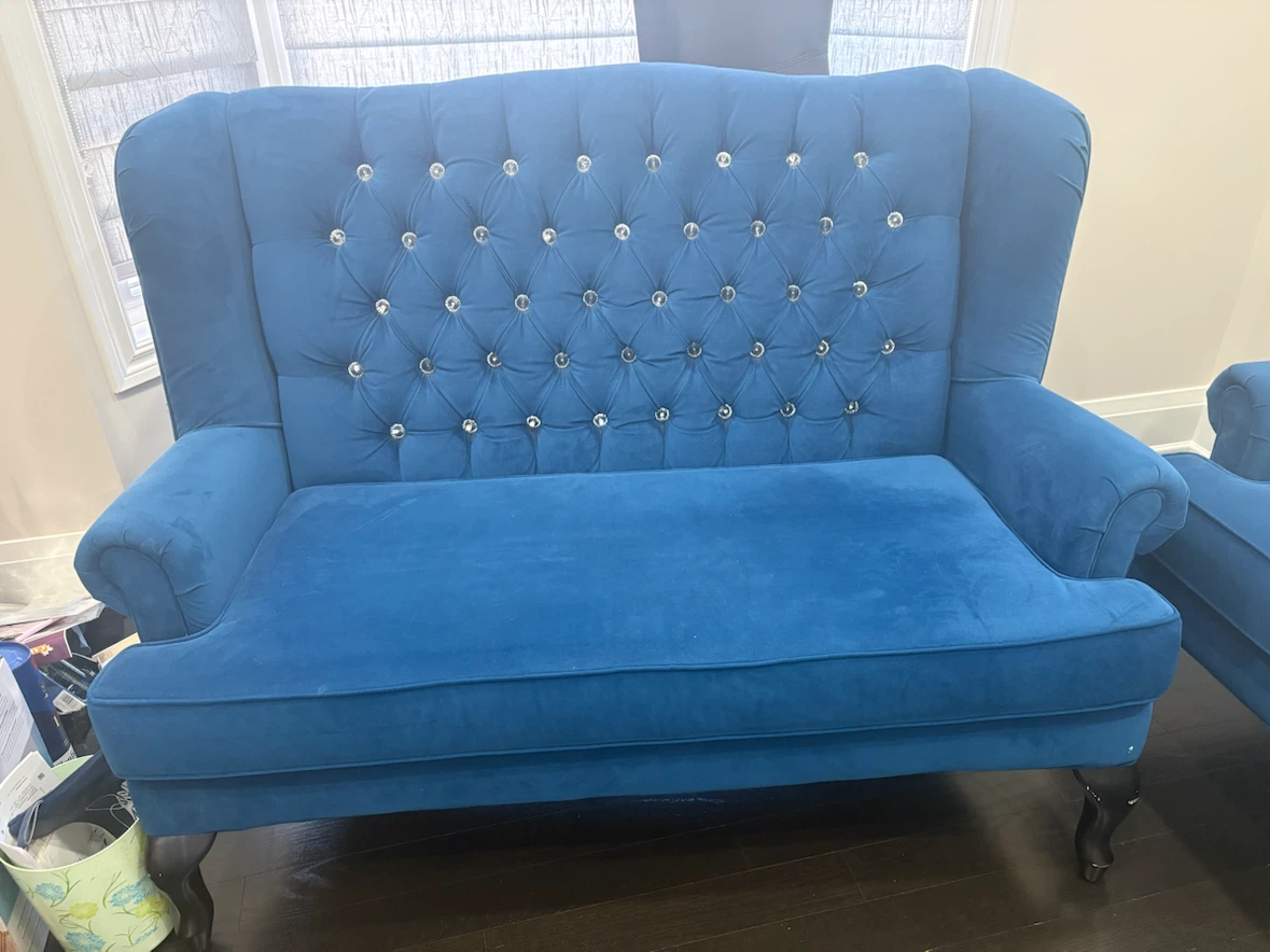 Blue Velvet Tufted Loveseat (2-pieces) - photo 2