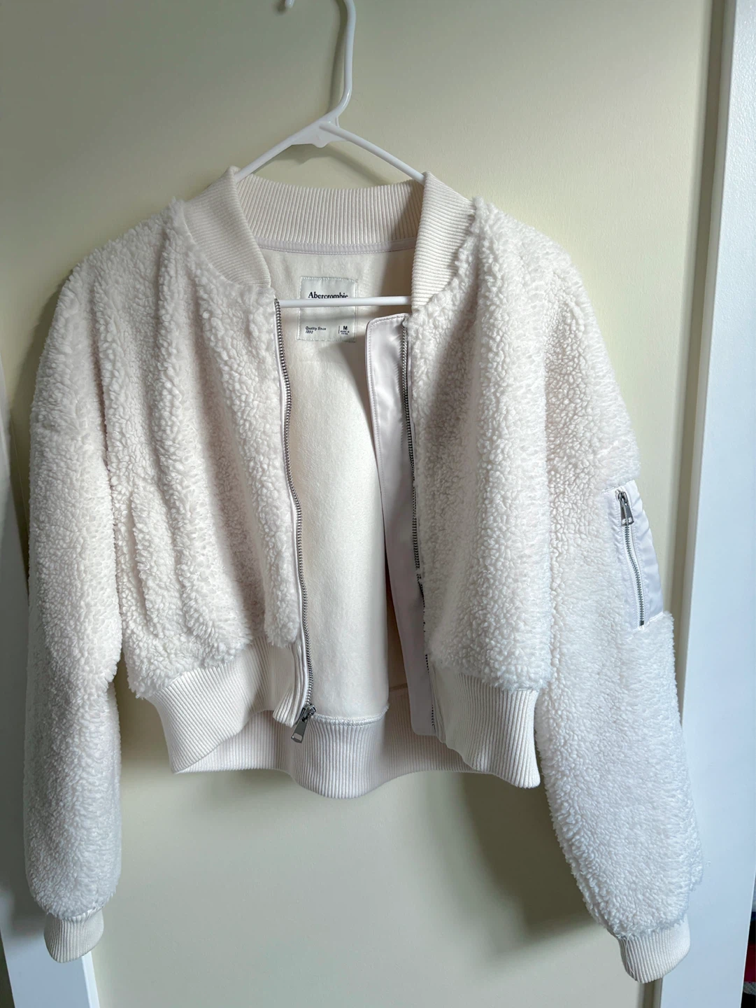 Abercrombie & Fitch White Sherpa Bomber Jacket