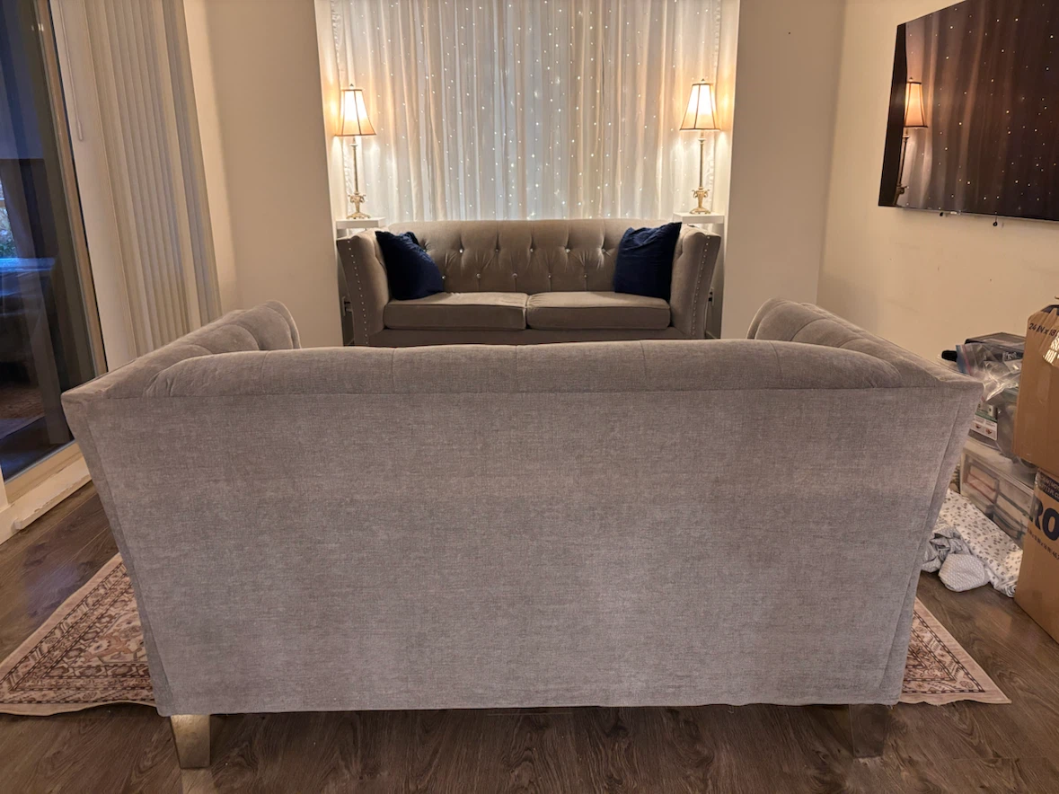 Tufted Grey Loveseat and Sofa Set