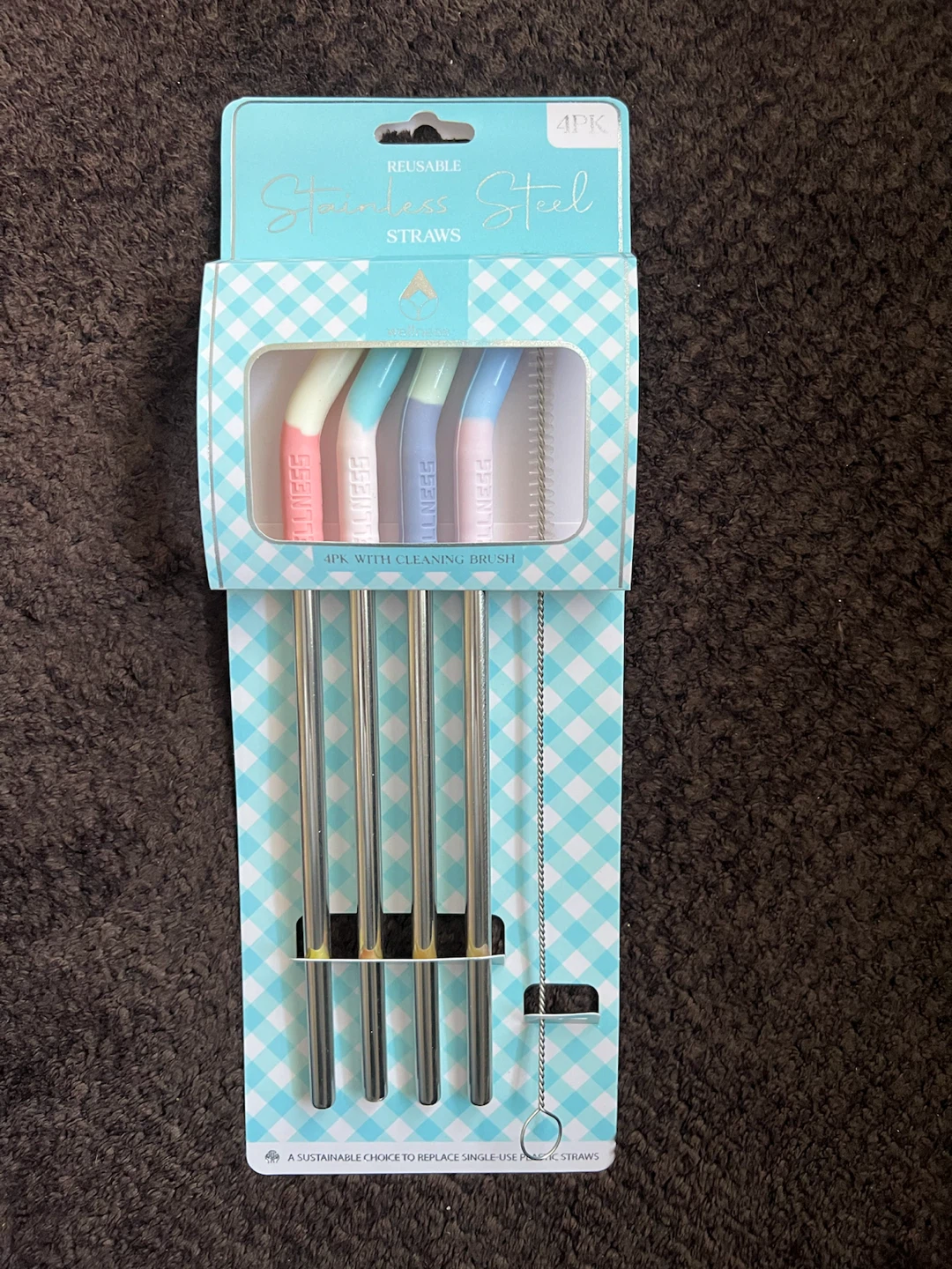 Wellness 4pk Reusable Stainless Steel Straws