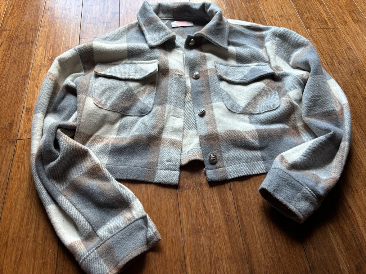 Cropped Plaid Flannel Shirt Jacket