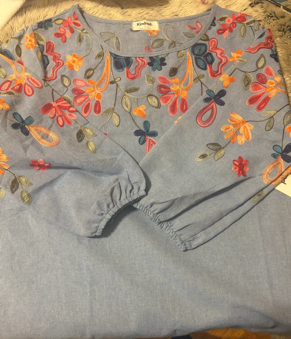 Kindred Floral Embroidered Long Sleeve Top Blue