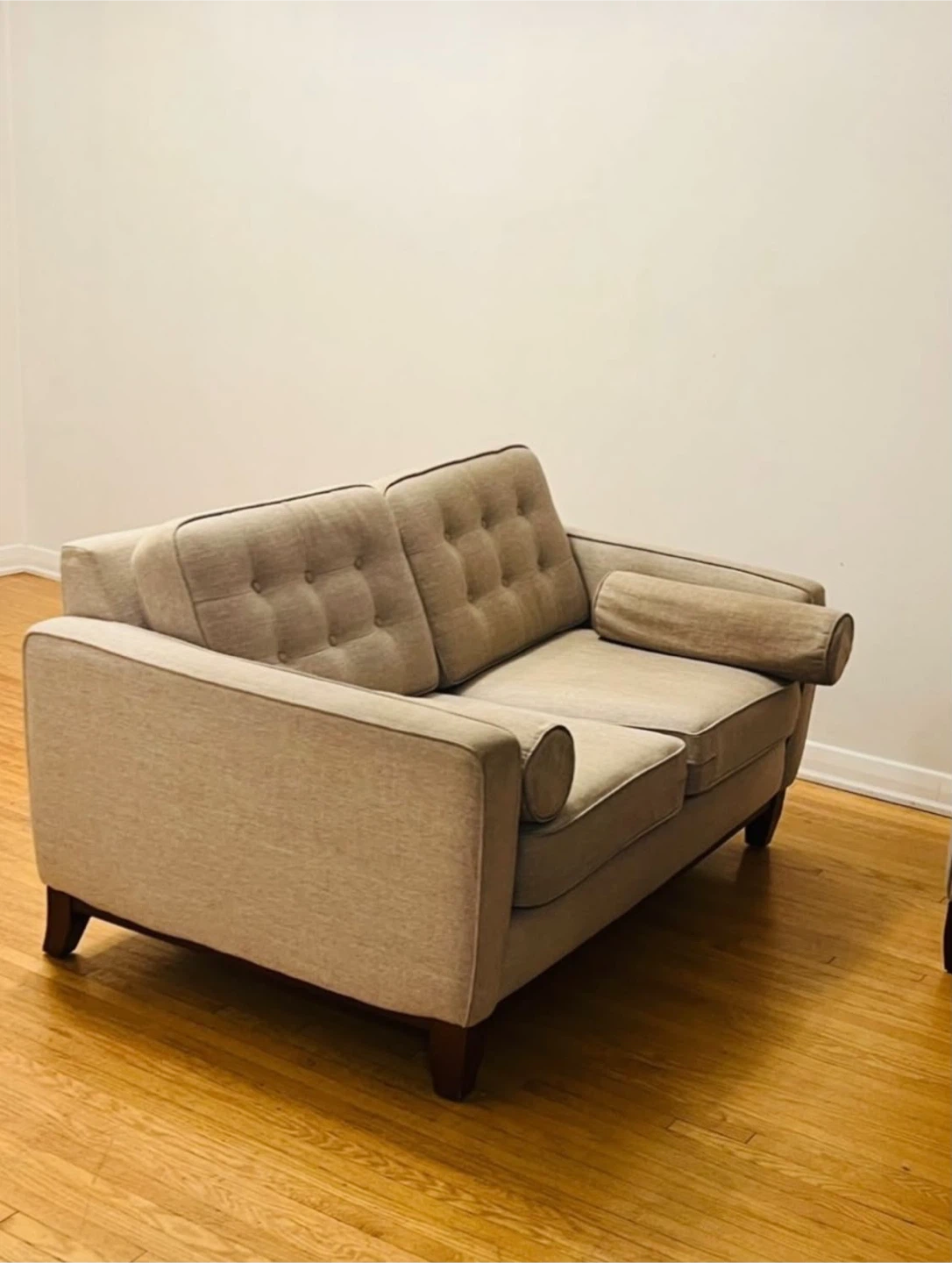 Beige Mid-Century Modern Tufted Sofa