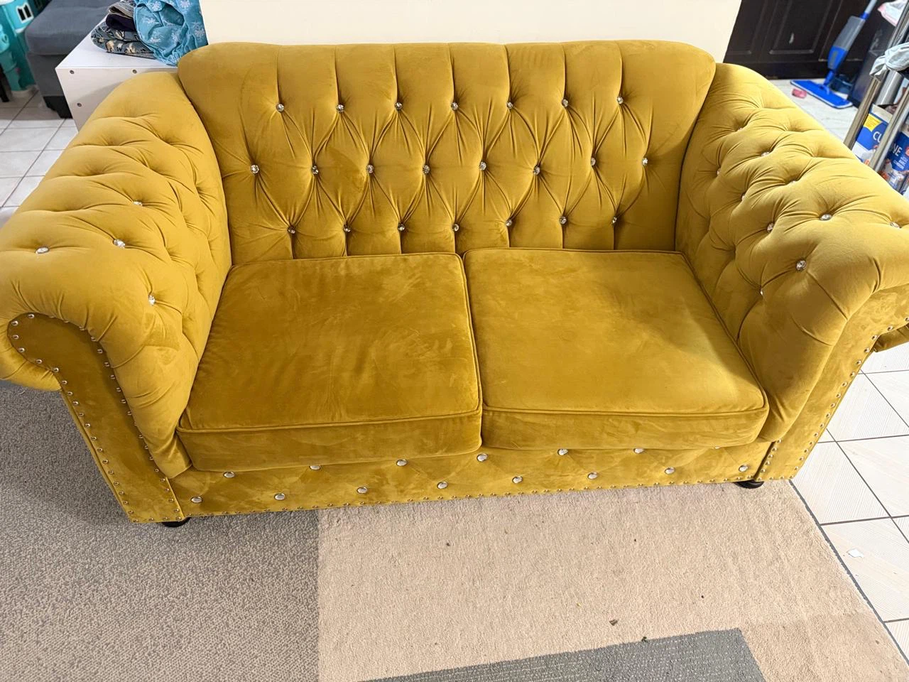 Mustard Yellow Velvet Chesterfield Sofa
