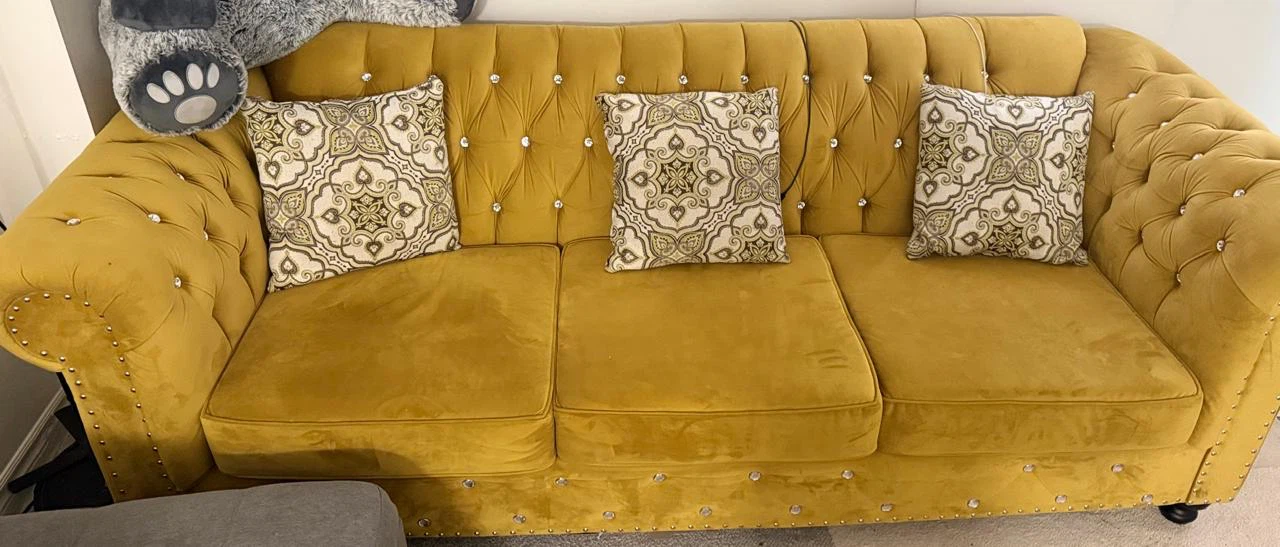 Mustard Yellow Velvet Chesterfield Sofa - photo 3