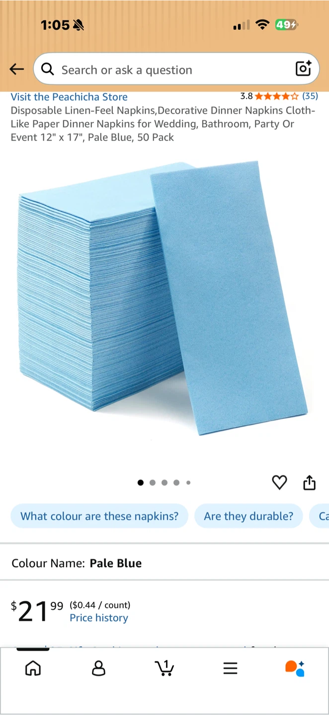 Disposable Linen-Feel Napkins, Pale Blue