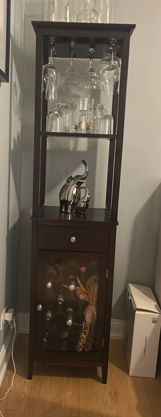 Dark Brown Wood Wine Cabinet glass Rack
