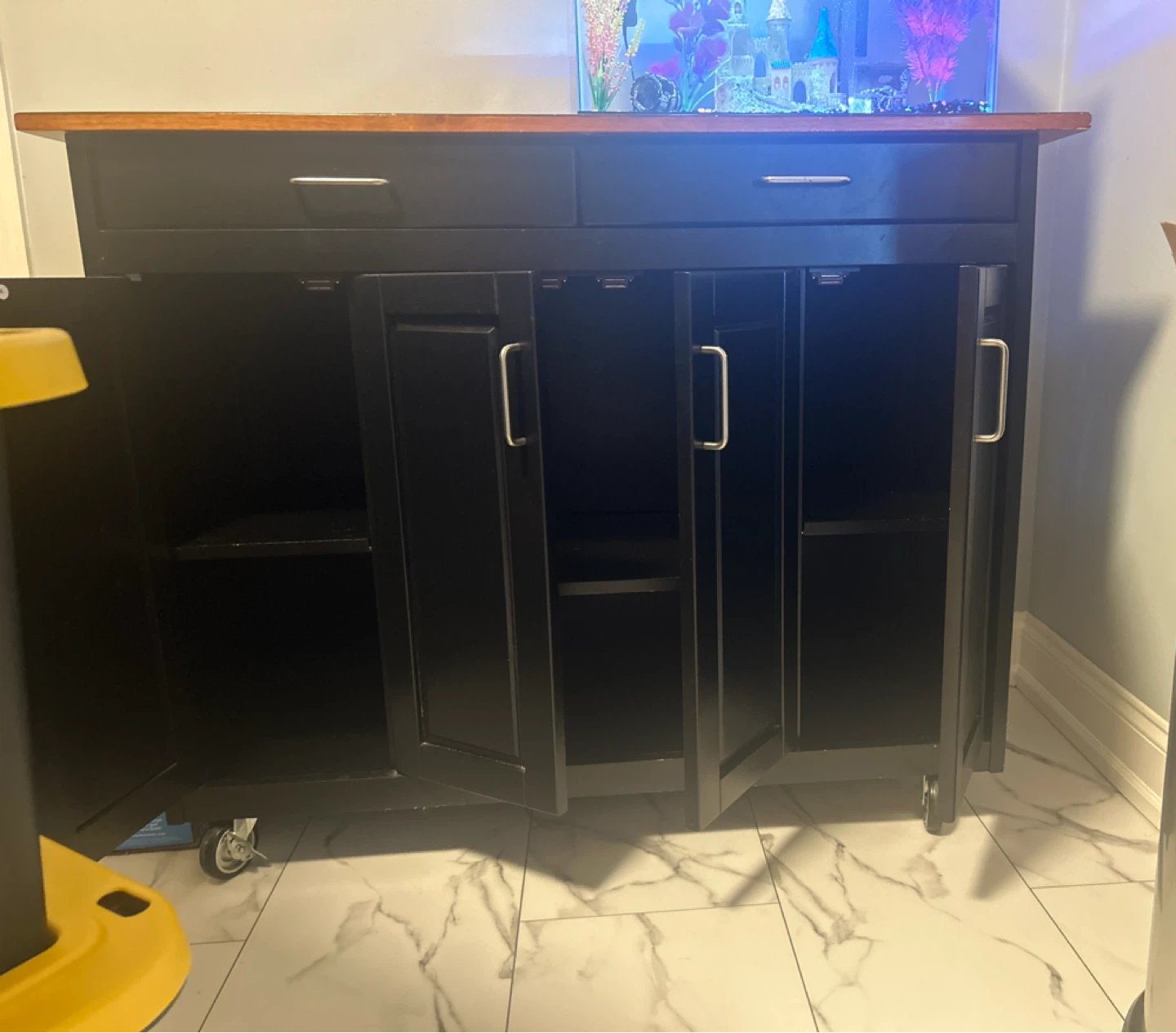 Black Rolling Storage Cabinet with Wooden Top - photo 2