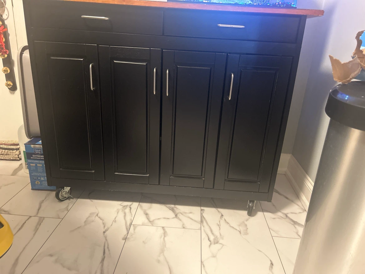Black Rolling Storage Cabinet with Wooden Top - photo 3