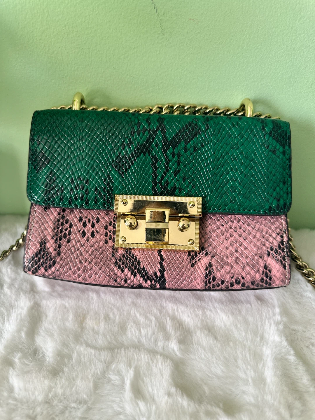 Snake Print Crossbody Bag Green and Pink - photo 2