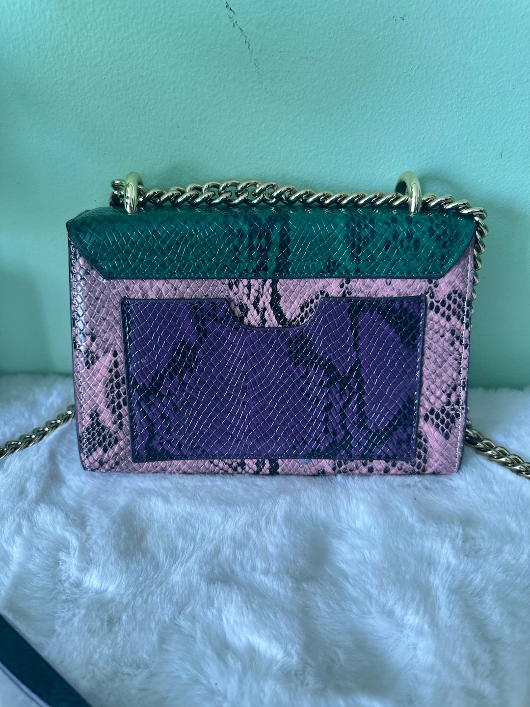 Snake Print Crossbody Bag Green and Pink - photo 5