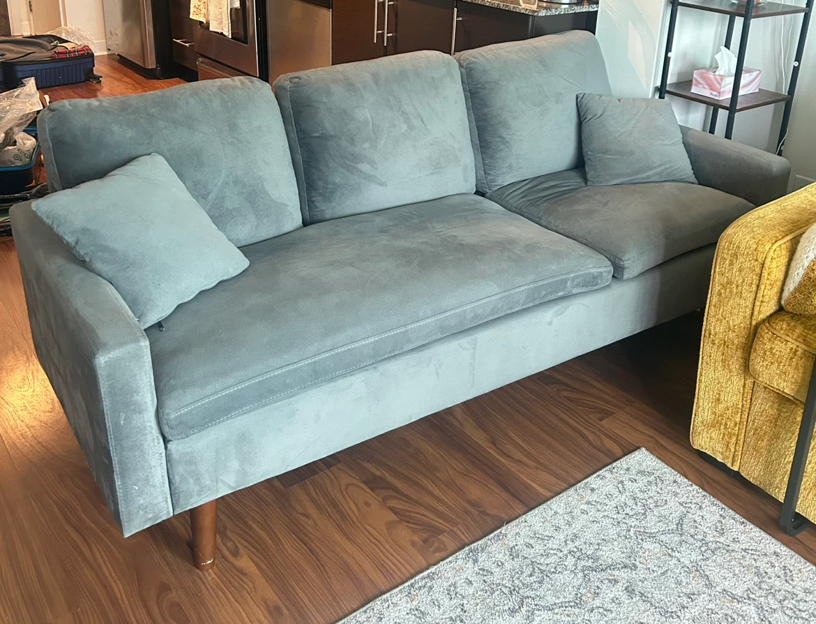 Blue Velvet Mid-Century Style Sofa