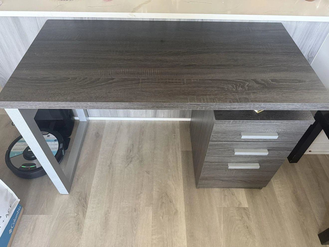 Dark Wood Grain Office Desk with Three Drawers - photo 2
