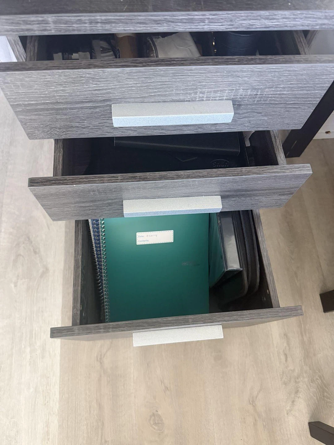 Dark Wood Grain Office Desk with Three Drawers - photo 3