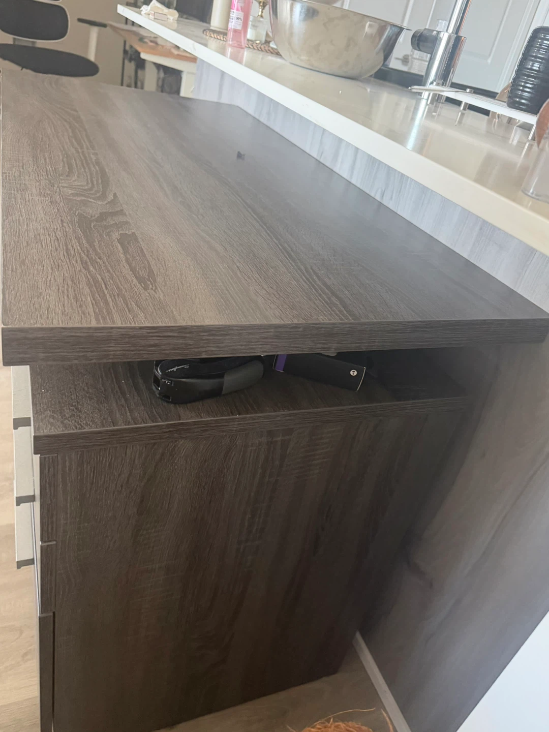 Dark Wood Grain Office Desk with Three Drawers - photo 4