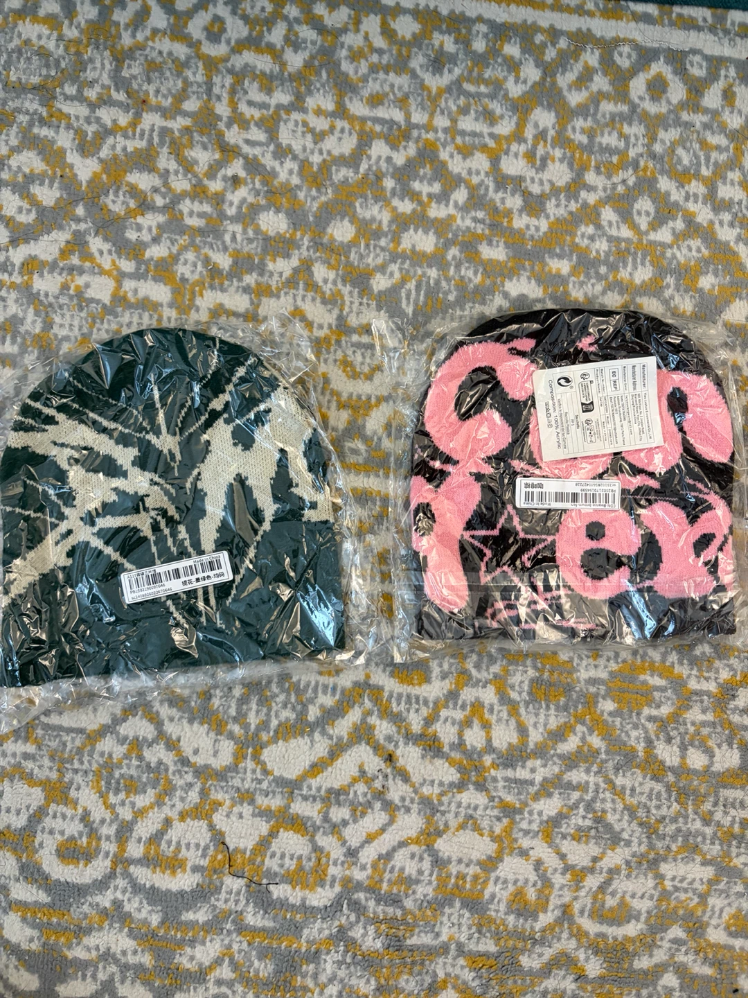 Two Graphic Pattern Beanies
