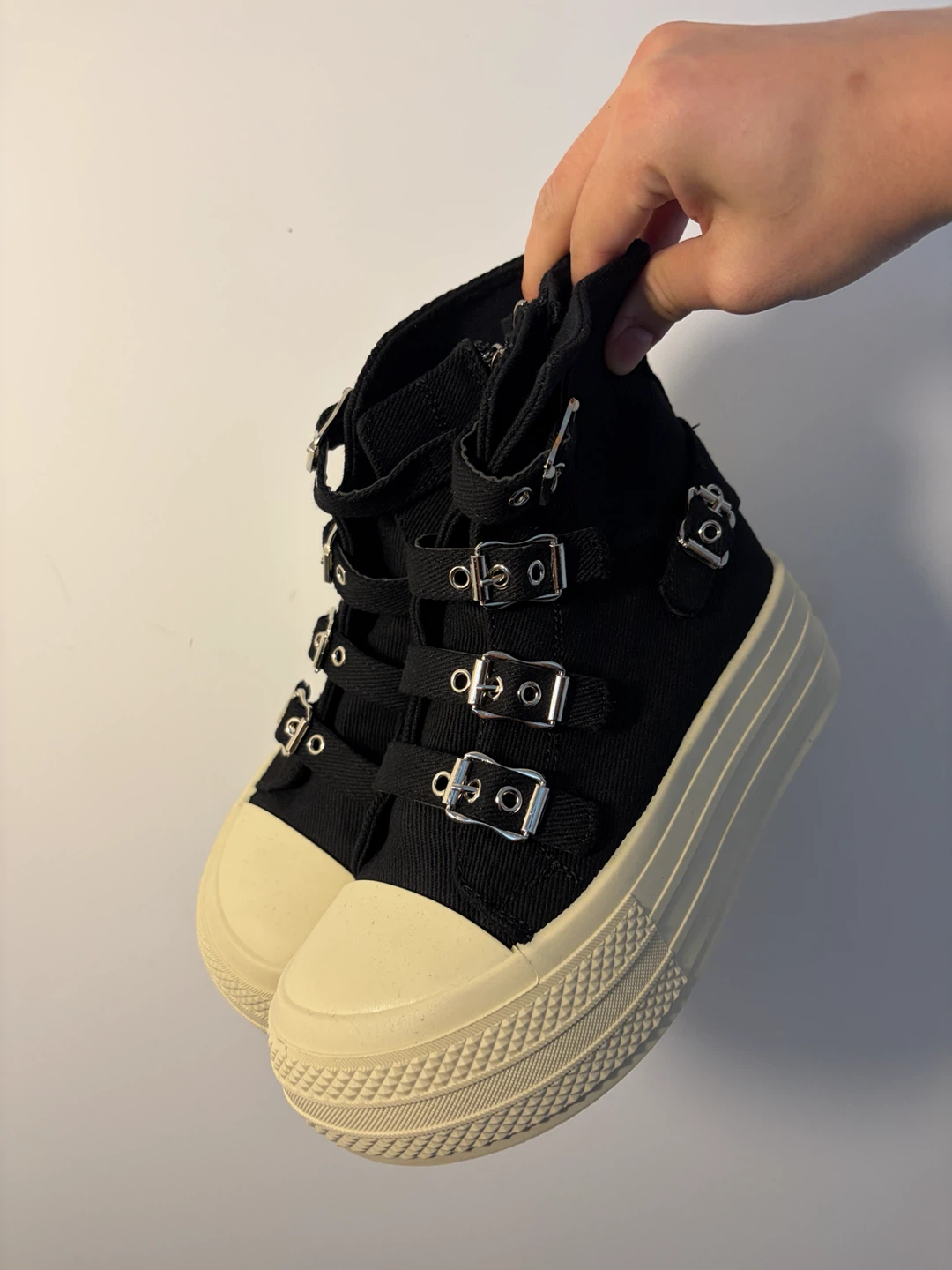Brand New Black Canvas Buckle Platform High-Top Sneakers - photo 2