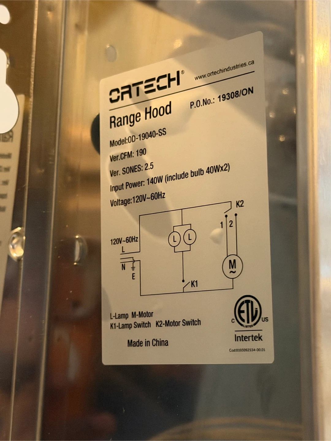 Ortech Range Hood OD-19040-SS - photo 3