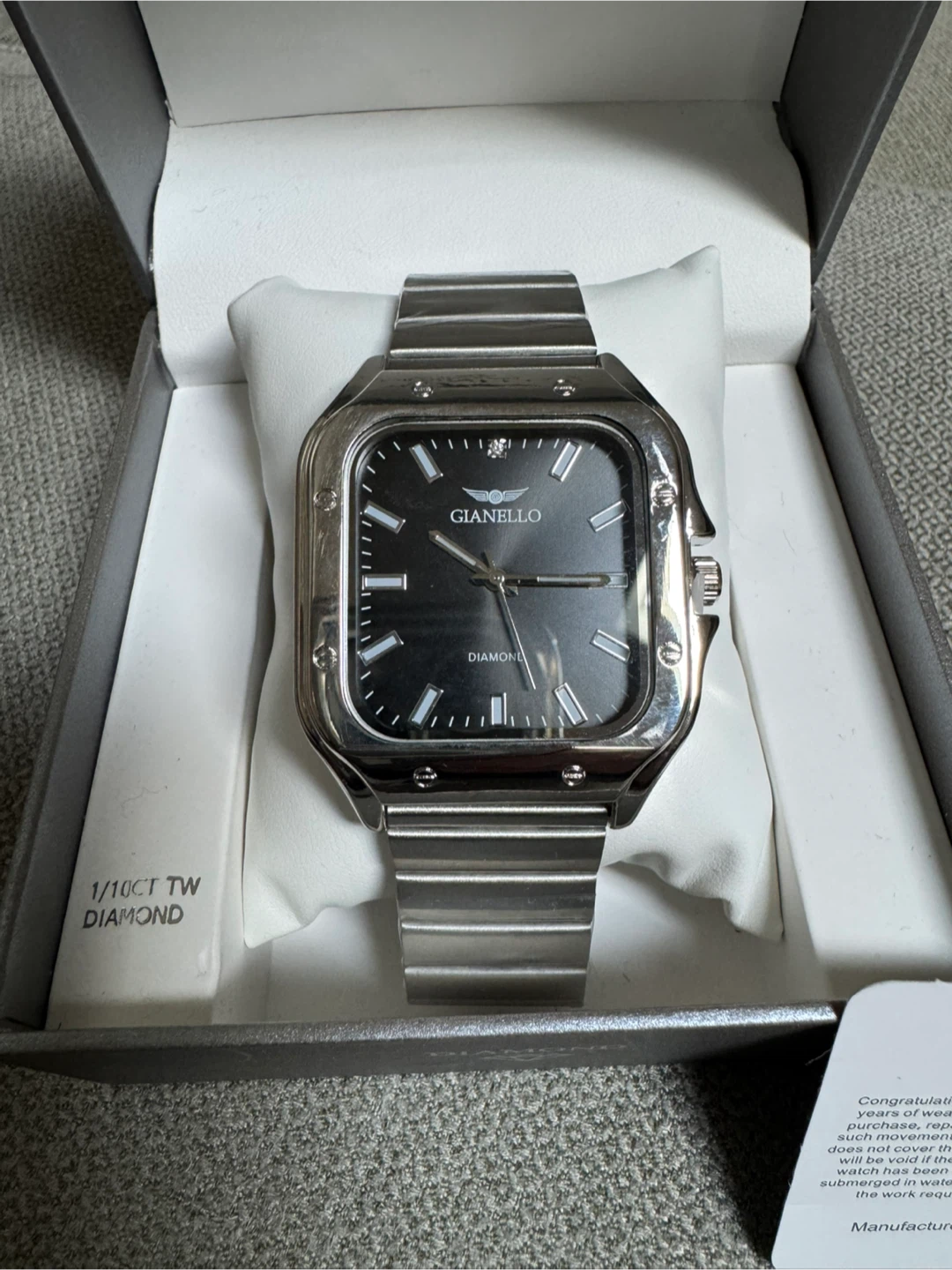 Aurelio Genuine Diamond Rectangle stainless steel Link Watch