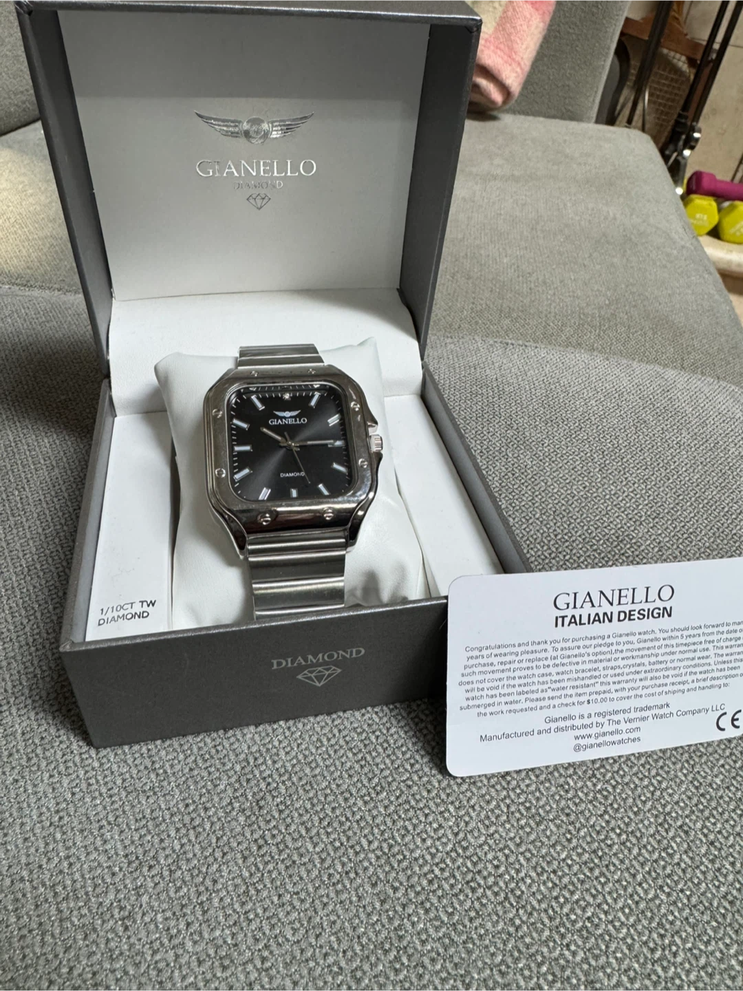 Aurelio Genuine Diamond Rectangle stainless steel Link Watch - photo 3