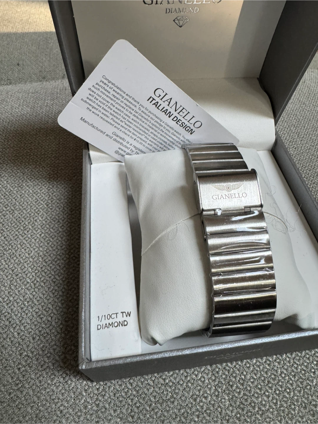 Aurelio Genuine Diamond Rectangle stainless steel Link Watch - photo 4