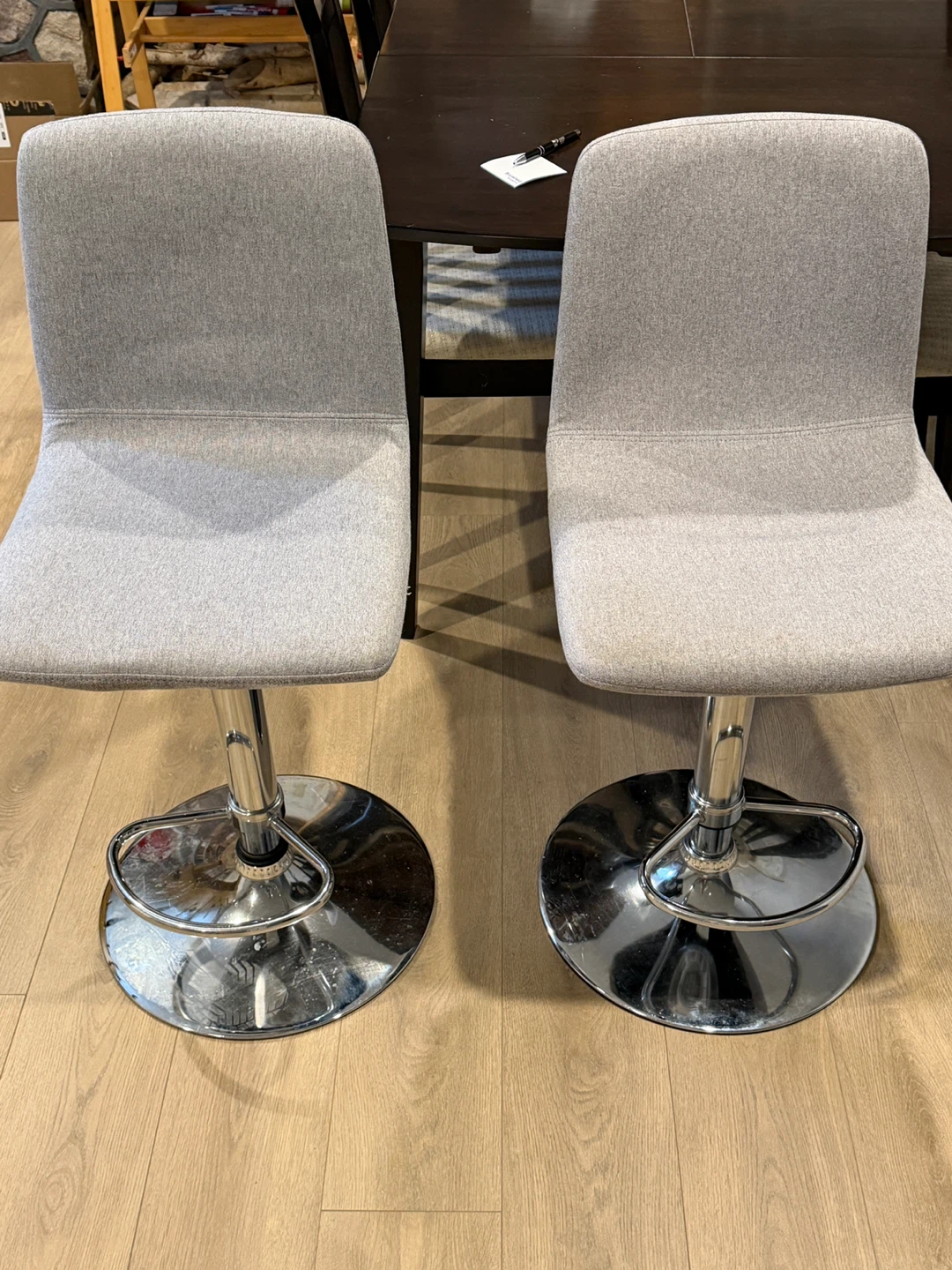 Set of Two Adjustable Grey Fabric Bar Stools - photo 5