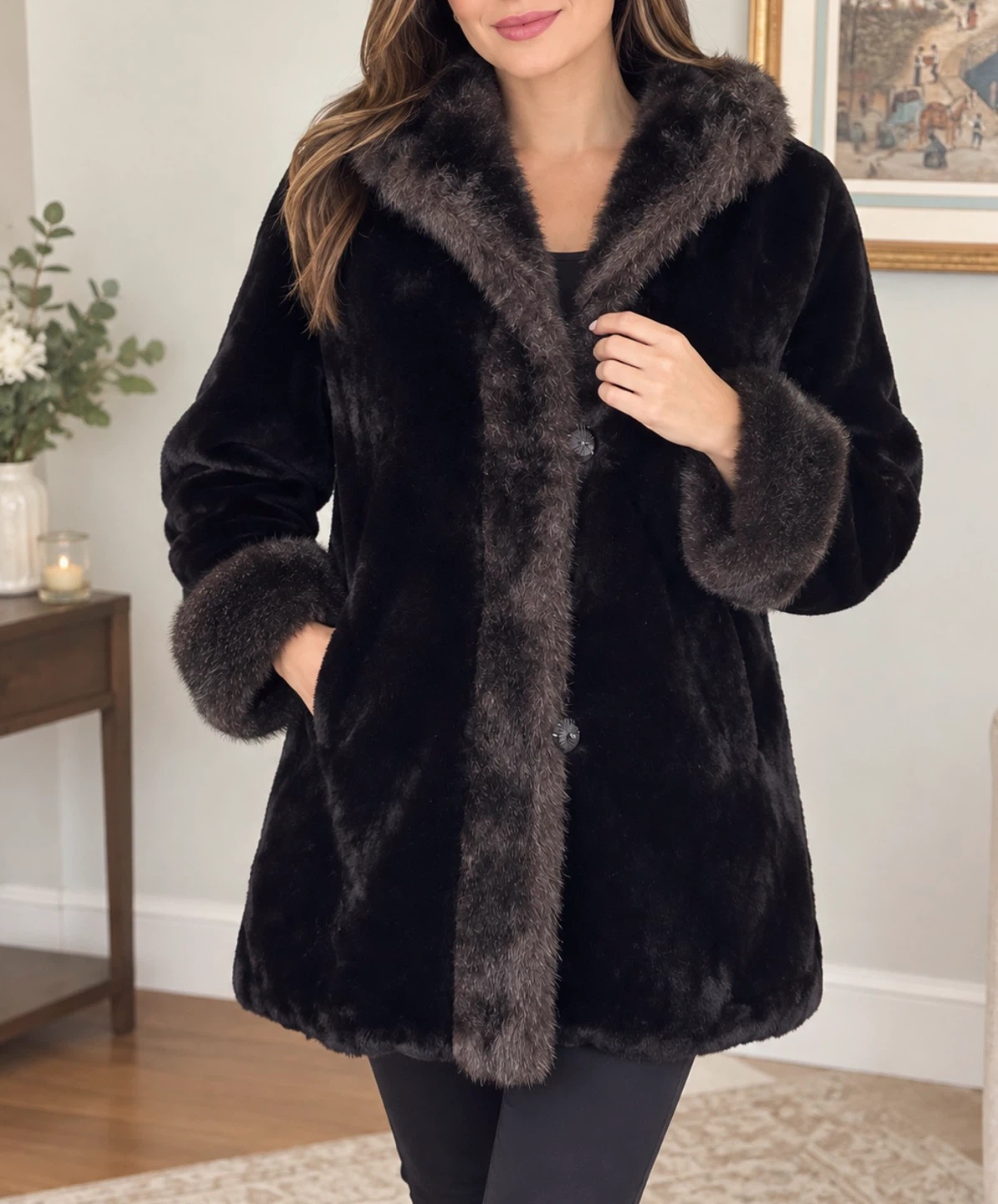 Black Faux Fur Coat