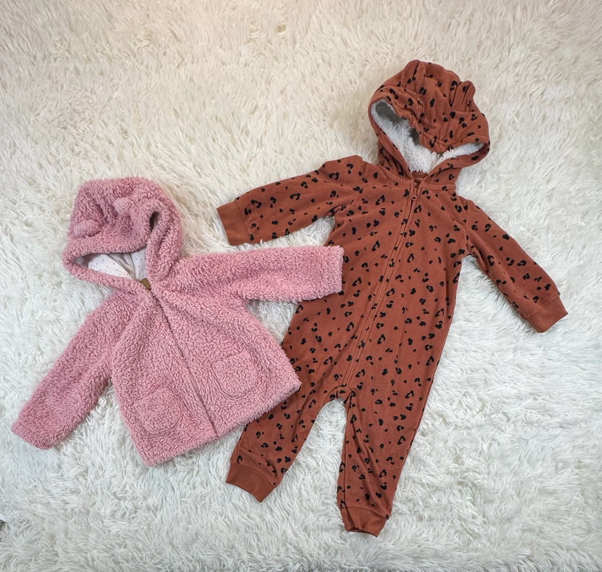 12m Baby Fleece Jacket and Leopard Print Romper Set