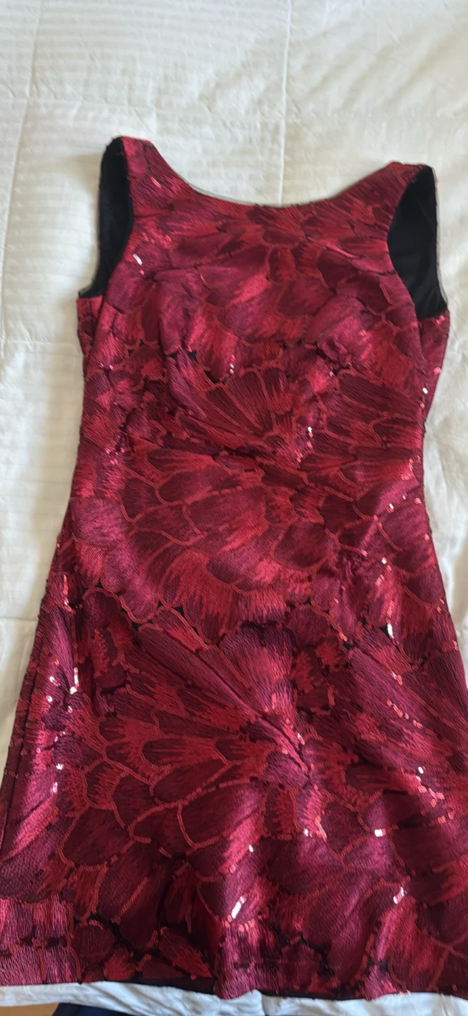 Red Sequin Floral Sleeveless Dress