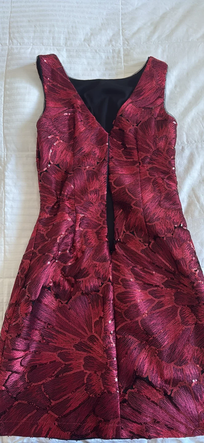 Red Sequin Floral Sleeveless Dress - photo 2