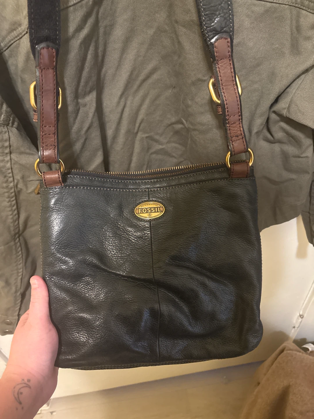 Fossil Black Leather Crossbody Bag
