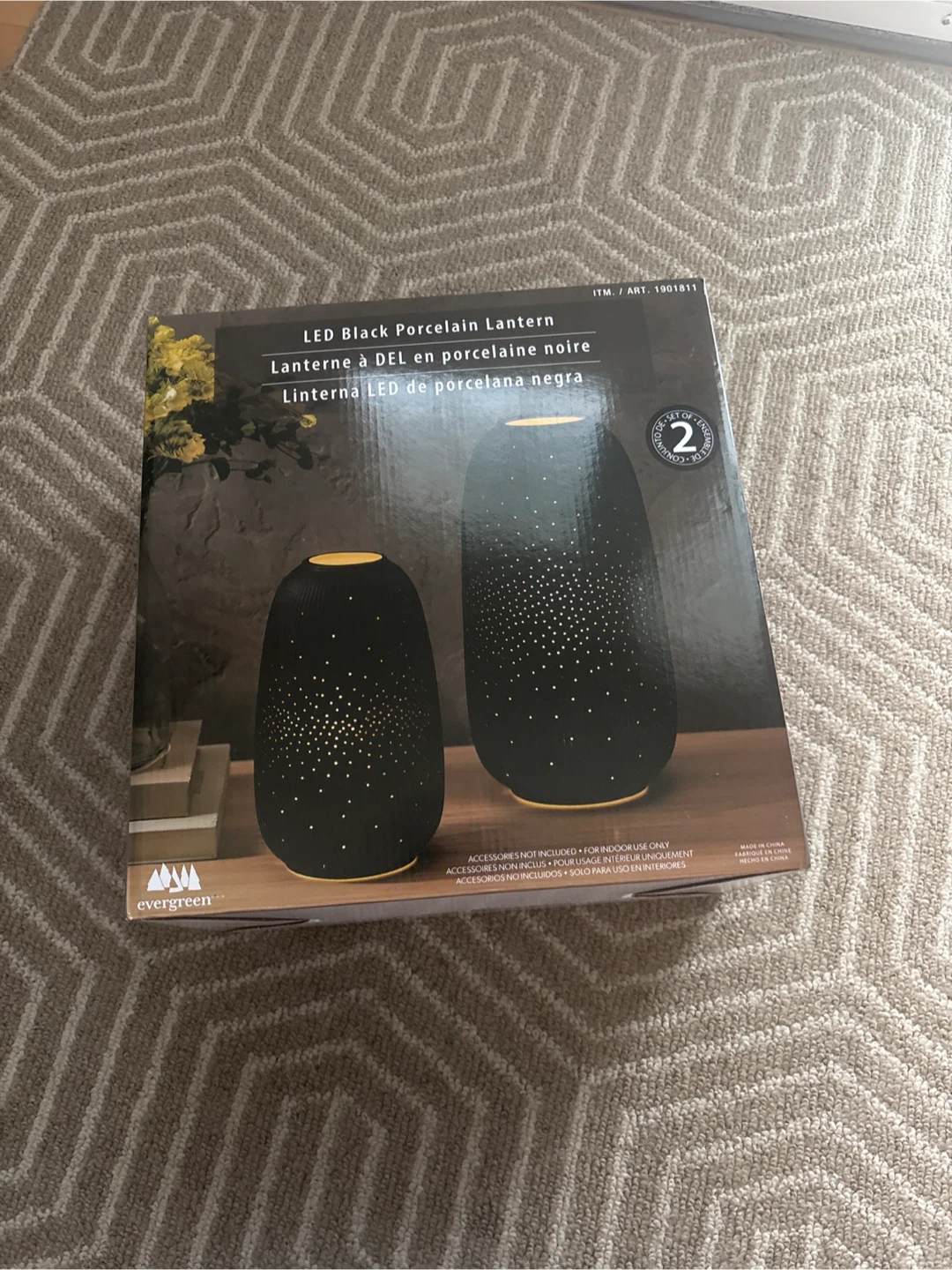 Evergreen LED Black Porcelain Lantern Set of 2 - photo 4