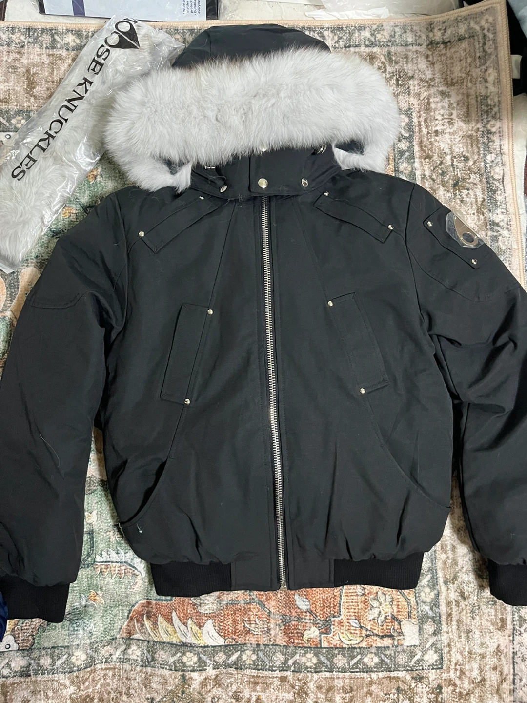 Moose Knuckles Black Down Bomber Jacket