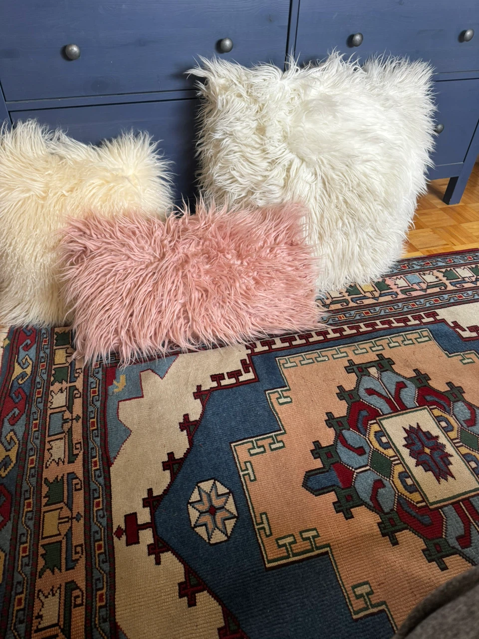 Set of Three Shag Throw Pillows