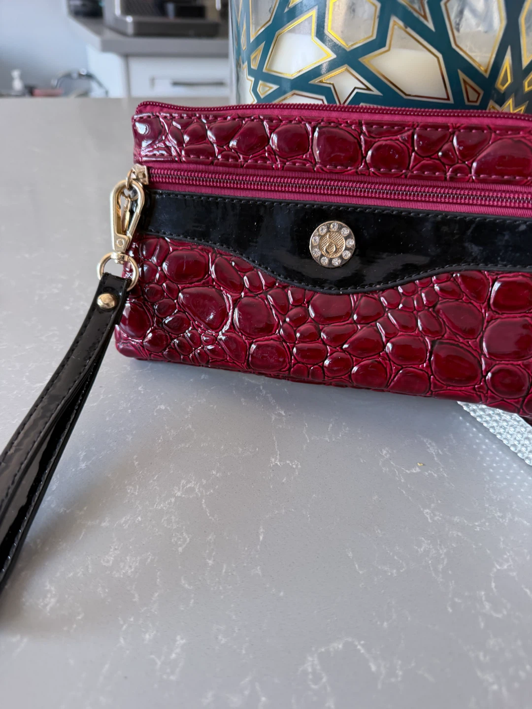 Burgundy Crocodile Pattern Wristlet
