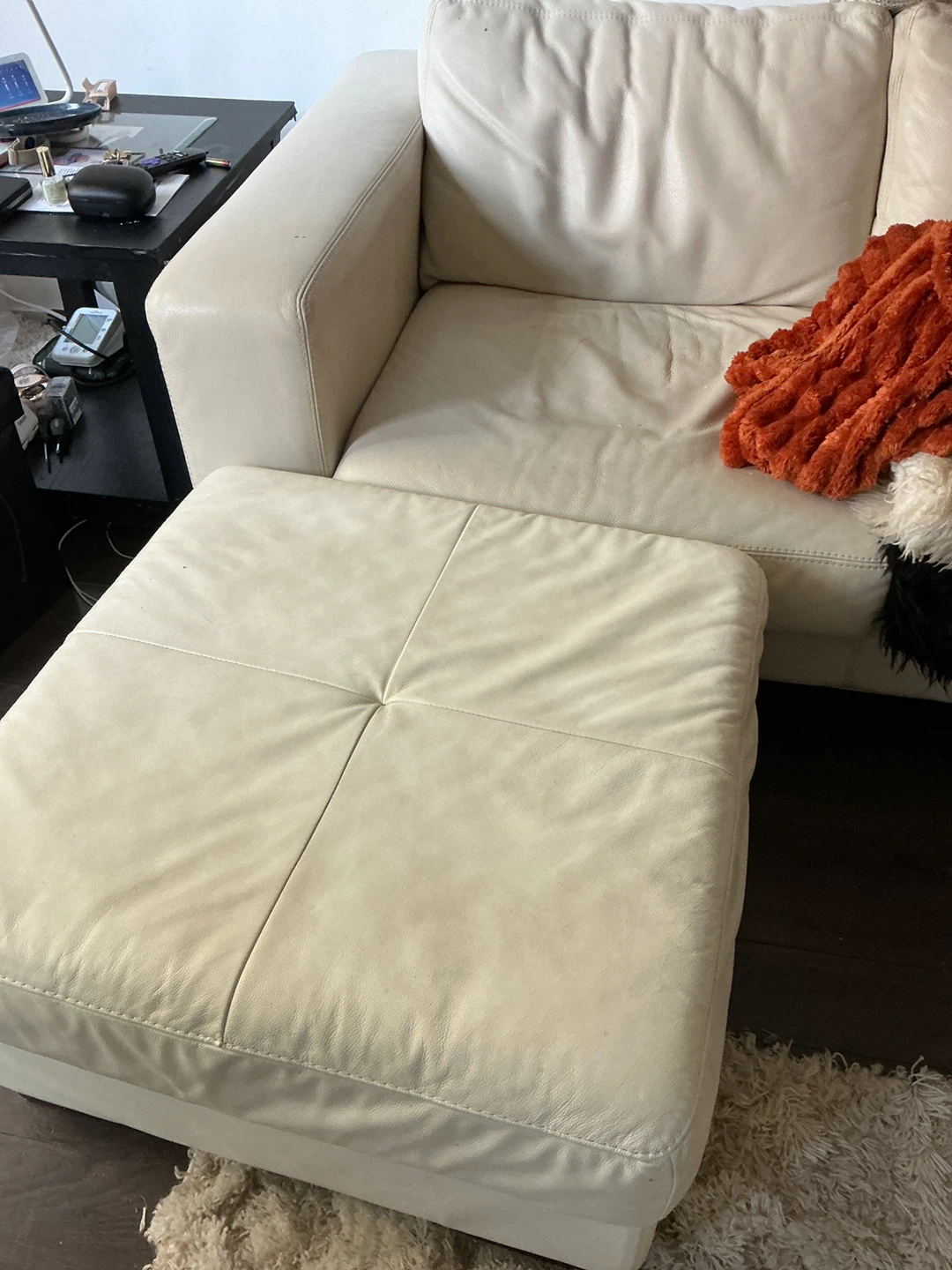 Genuine leather ottoman